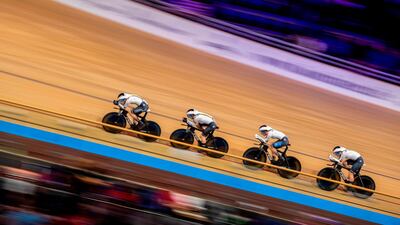 Germany's team compete in the Women's Team Pursuit qualifying at the UCI track cycling World Championship in Berlin. AFP