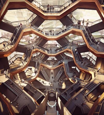 An interior view of the Vessel at Hudson Yards. Courtesy Forbes Massie-Heatherwick Studio