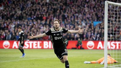 Daley Blind celebrates after giving Ajax the lead in the KNVB Cup final against Willem II. EPA