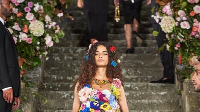 A look from Dolce & Gabbana’s latest Alta Moda collection, which was presented in Florence’s Villa Bardini. Courtesy Dolce & Gabbana