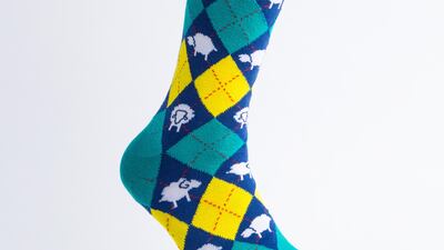 The Mu’Baah’rak sock: “Argyle is a timeless sock design, and we ‘sheepishly’ decided to add our own take. The sock represents the celebration of Eid-Al-Adha, or the ‘Sacrifice Feast’.”