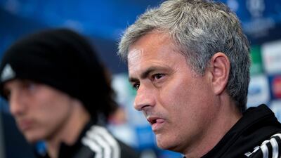 Manager Jose Mourinho of Chelsea looks on during the press conference the day before the Champions League semi-final first leg against Atletico Madrid. Gonzalo Arroyo Moreno / Getty Images / April 21, 2014