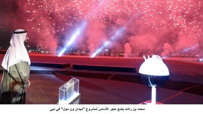 Sheikh Mohammed bin Rashid launches the groundbreaking of the Meydan One Mall which will contain about 620 shops, including a pair of department stores and a 131,150 sq ft hypermarket.. Wam