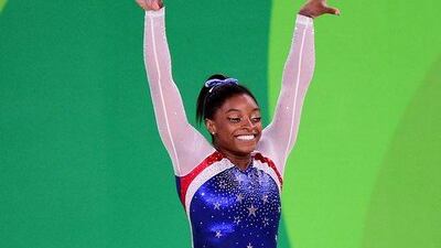 Simone Biles of the United States competes on the floor during the women’s gymnastics individual all-around final at the 2016 Rio Olympics at Rio Olympic Arena on August 11, 2016 in Rio de Janeiro, Brazil. Harry How / Getty Images