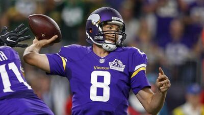 Minnesota Vikings quarterback Sam Bradford attempts a pass on Sunday. Bruce Kluckhohn / USA Today Sports