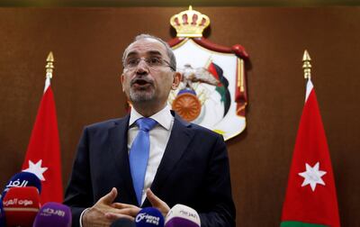 Jordanian Foreign Minister Ayman Safadi addresses the press in Amman, Jordan, on July 2, 2018. Muhammad Hamed / Reuters