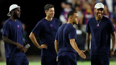 Franck Kessie, Robert Lewandowski, Sergino Dest and Pierre-Emerick Aubameyang of Barcelona in Fort Lauderdale, Florida. AFP