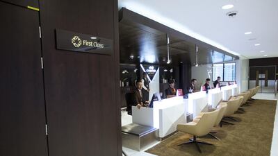 The dedicated first class check in area. The new facility adds to the airline’s expanding collection of 14 premium lounges including those recently launched in New York and Melbourne. Christopher Pike / The National