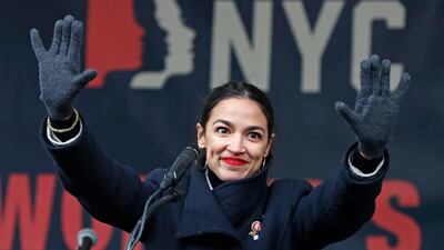 Alexandria Ocasio-Cortez speaks at a Women's Unity Rally on January 19, 2019, in New York. AP