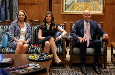 US ambassador in Lebanon Lisa Johnson, presidential envoy Morgan Ortagus and envoy to Syria Tom Barrack held talks in Beirut. Reuters