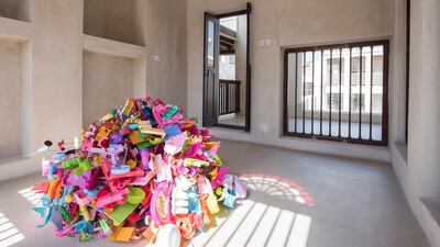 Sharjah Art Foundation's major retrospective on Hassan Sharif titled I Am the Single Work Artist. Held from 2017-2018, the exhibition charted the Emirati artist's career from 1973 to 2016, and displayed 400 of his 3,500 works. Courtesy Sharjah Art Foundation