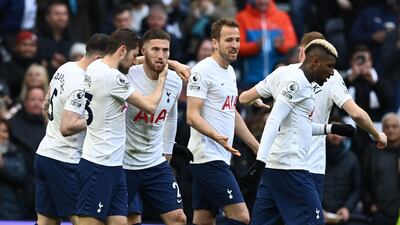 Tottenham's Matt Doherty celebrates scoring in the 5-1 Premier League victory against Newcastle at Tottenham Hotspur Stadium. AFP