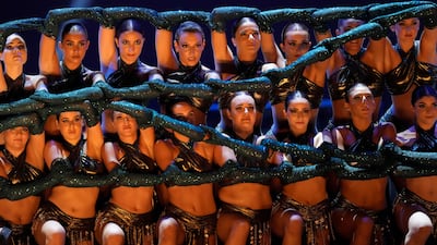 Members of the international female Lebanese dance troupe Mayyas, who won America's Got Talent season 17 in 2022, perform for the first time in Beirut, Lebanon, Thursday, Aug. 1, 2024. (AP Photo / Hussein Malla)