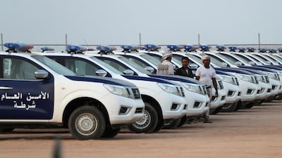 Police vehicles provided by the UAE to Yemen. AFP