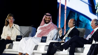 Saudi Crown Prince Mohammed bin Salman and Masayoshi Son, SoftBank Group Corp. Chairman and CEO, attend the Future Investment Initiative conference in Riyadh. Faisal Al Nasser/Reuters
