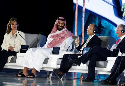 Saudi crown prince Mohammed and Masayoshi Son. Faisal Al Nasser/Reuters
