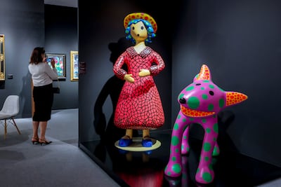 Artworks by Japanese artist Yoyoi Kusama at Abu Dhabi Art. Victor Besa / The National