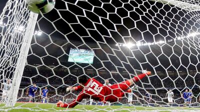 Argentina's Lionel Messi scores from the penalty spot. EPA