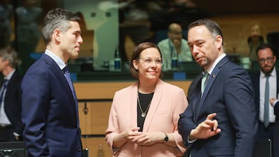 Belgian Minister of Foreign Affairs Maxime Prevot talks with Tom Berendsen, Dutch Minister of Foreign Affairs and Maria Malmer Stenergard, Minister for Foreign Affairs of Sweden. EPA / Olivier Hoslet