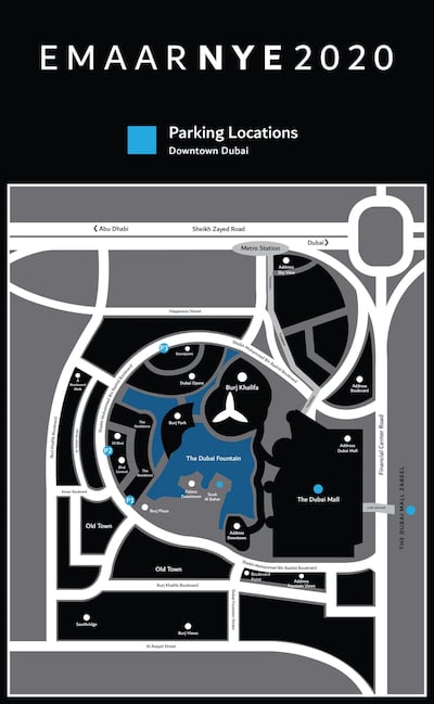 The parking locations for where to watch the fireworks. Courtesy Emaar