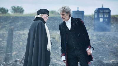 David Bradley and Peter Capaldi in a scene from the Christmas episode of the show Doctor Who. Simon Ridgway / BBC Worlwide Limited via AP