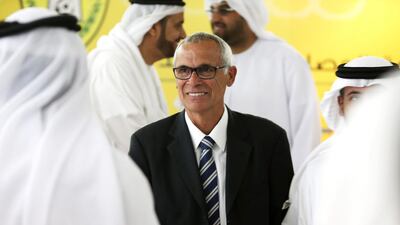 Hector Cuper, centre, the new manager of Al Wasl, says he is not ready to make any predictions on where the club, currently seventh in the Arabian Gulf League, will finish. He also has not had time to reach out to Diego Maradona, but would like to as time permits. Pawan Singh / The National