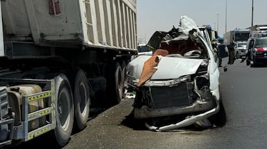 Seven people died and nine were injured when a minibus collided with the back of a lorry. Photo: Dubai Police