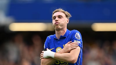 Cole Palmer celebrates after scoring for Chelsea against Brighton. Getty Images