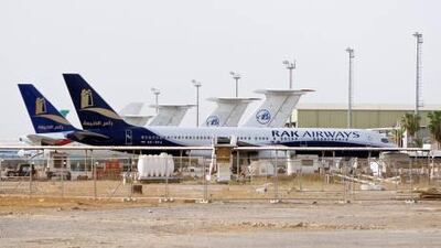Ras al-Khaimah - August 7, 2008: RAK Airways planes parked on the tarmac of the Ras Al Khaimah International Airport. ( Philip Cheung / The National ) *** Local Caption *** PC0006-RAKairways.jpgPC0006-RAKairways.jpgBZ04JA P02 RAK AIRWAYS 01.jpg