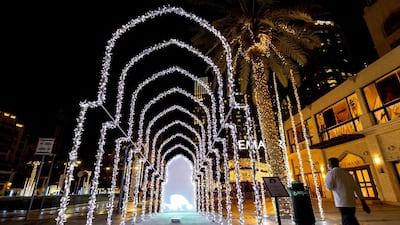 Al Hai comprises a series of enthralling light installations adorning Downtown Dubai Boulevard. This piece is called 'Al Masjid'. Dubai. Chris Whiteoak / The National
