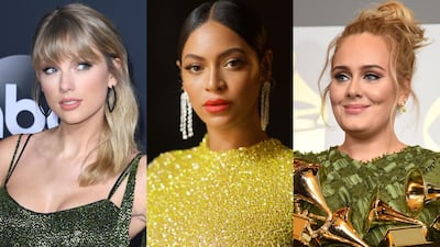 From left: Taylor Swift, Beyonce, and Adele.