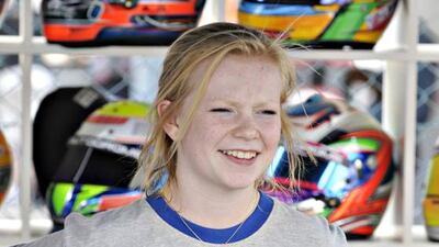 Logan Hannah, 12, was the only girl in a field of 15 drivers, ages 7-14, during the qualifying rounds at the Dubai Kartdrome. Jeff Topping for The National