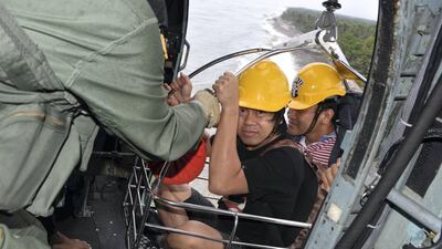 Two crew members from an Abu Dhabi-registered floating dock were rescued by the Indian Navy. Courtesy: Indian Navy