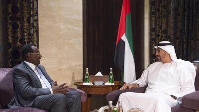 Sheikh Mohammed bin Zayed, Crown Prince of Abu Dhabi and Deputy Supreme Commander of the Armed Forces, meets with Lt Gen Taha Al Hussain, Special Envoy of the Sudanese President, Minister of State and Director of the President’s Office, on Wednesday at the Al Shati Palace.