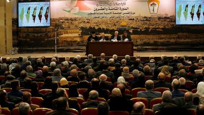 Palestinian president Mahmoud Abbas speaks during the opening session of the Palestinian Central Council in the West Bank city of Ramallah on January 14, 2018. Mohamad Torokman / Reuters