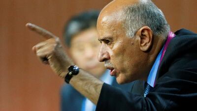 Jibril Rajoub, President of Palestinian Football Association, addresses the 65th FIFA Congress in Zurich, Switzerland, May 29, 2015. Reuters.