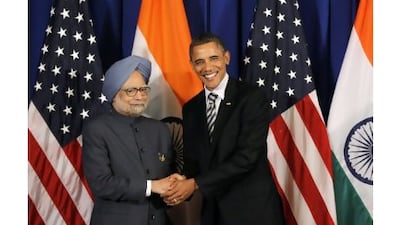 Mr Singh with then US president Barack Obama before a bilateral meeting in Bali, in 2011. Reuters