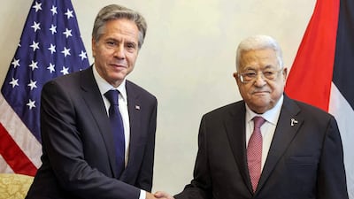 Mr Blinken meets Palestinian President Mahmoud Abbas, in Amman. AFP