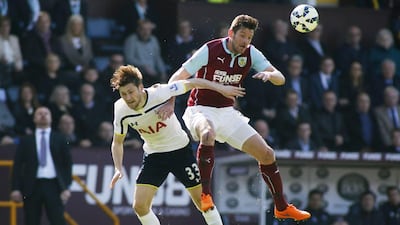 Tottenham’s Ben Davies and Burnley’s Lukas Jutkiewicz battle for possession but none of the teams could take advantage in a goalless draw. Ed Sykes / Action Images