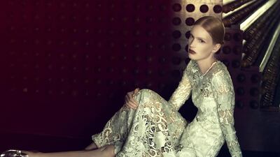 LATTICE OF LACE: Dress, Dh2,900, Alexis at Bloomingdale’s. Shoes, Dh2,670, Tod’s