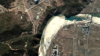 This file handout photo from DigitalGlobe shows a satellite image taken on March 2 2002 of the Yongbyon nuclear facility in North Korea.