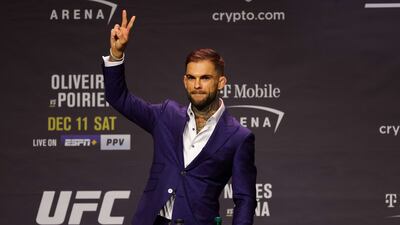 Cody Garbrandt on stage during the UFC 269 press conference. Getty Images