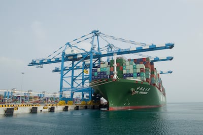 A boat is loaded at Khalifa Port, Abu Dhabi. Ryan Carter / UAE Presidential Court
