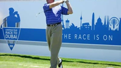 Ernie Els of South Africa tees off during the pro-am of the South African Open Championship.