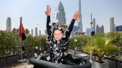Rowley's steakhouse in the Dubai International Financial Centre is offering ice baths in its rooftop sauna for all-comers to beat the heat. Chris Whiteoak / The National