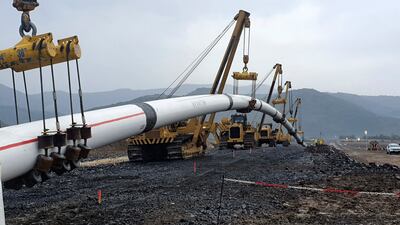 A pipeline is installed in northern Greece that will give countries in the region dependent on Russian imports greater access to the global natural gas market. AP