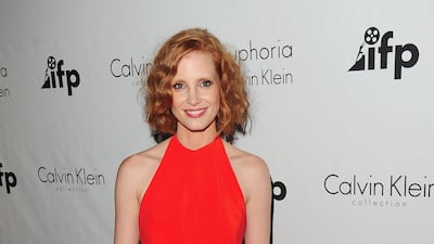Jessica Chastain, in a red Calvin Klein halter-necked dress, at the 64th Annual Cannes Film Festival on May 12, 2011. Getty Images