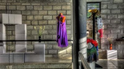 As part of the TransForm project, the designer Saviojon took a bright purple silk skirt that was originally a Hidden Harmony piece and converted it into a halter-neck dress.