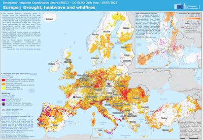 Map of droughts, heatwaves and wildfires in Europe. Photo: EU Civil Protection and Humanitarian Aid