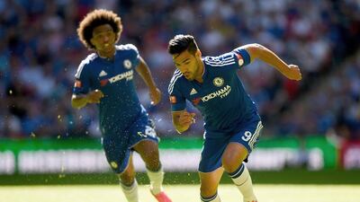 Radamel Falcao, right, of Chelsea in action during the FA Community Shield match against Arsenal at Wembley Stadium on August 2, 2015 in London, England. (Photo by Mike Hewitt/Getty Images)